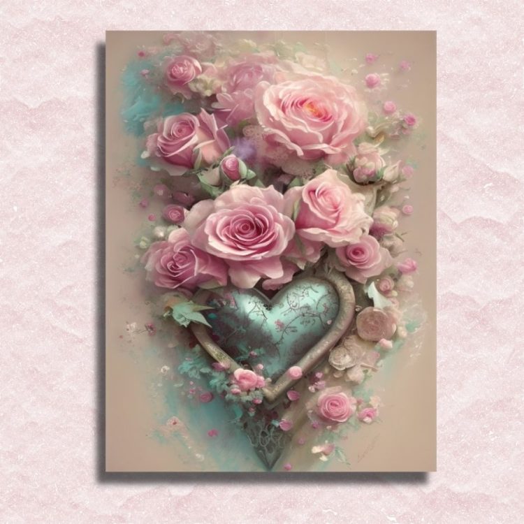 Metal Heart Entwined in Roses