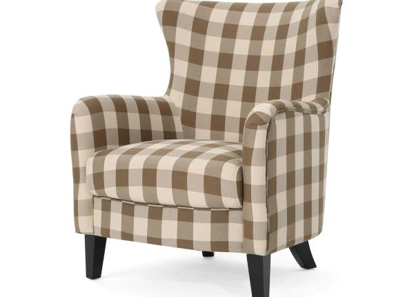 Noble House Arabella Brown Checkerboard Fabric Club Chair - MadeInUSA