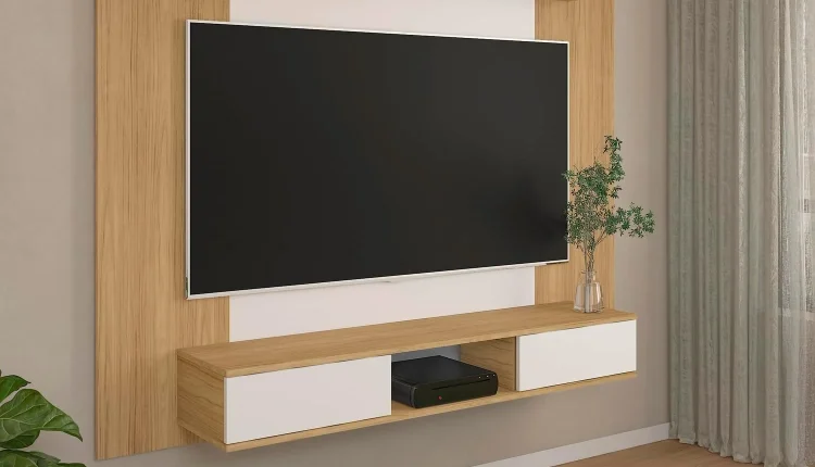 U-SHARE Deborah Floating Entertainment Center for up to 65 inch TVs, TV Wall Panel with LED Strip and Shelf, Floating TV Stand, White - MadeInUSA