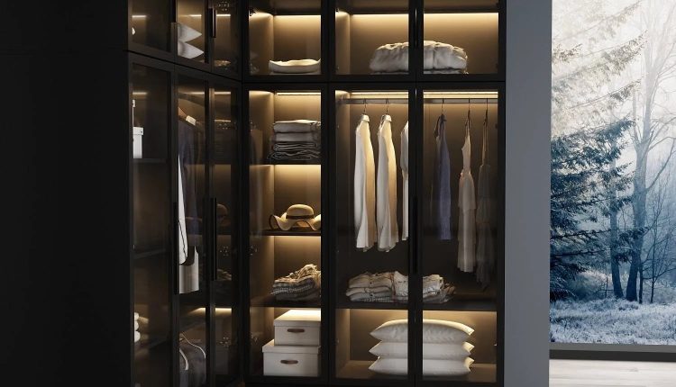 Lighted Modern Glass Door Wardrobe Armoire with Ample Storage - 47.2" Black - MadeInUSA
