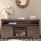 JYHOME Farmhouse TV Stand for TVs up to 75 inch  66&#34; W Rustic Entertainment Center with Sliding Barn Doors Distressed Wood TV Cabinet Media Console Table for Living Room  Bedroom (Bro – MadeInUSA