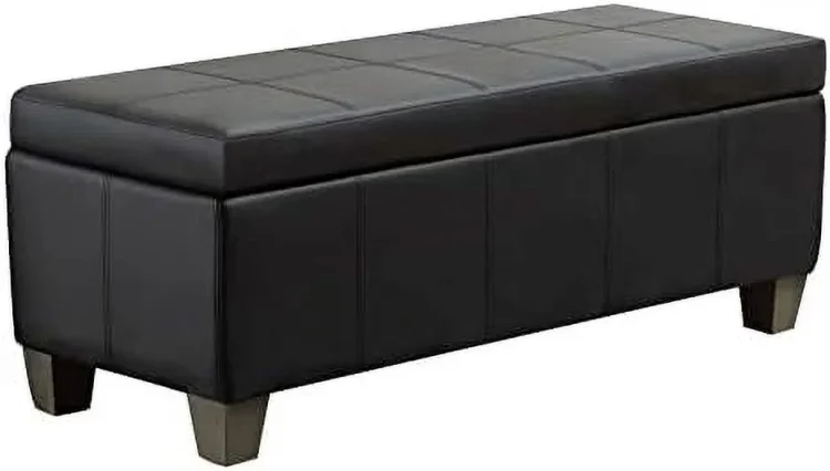 ZWNLKQG Ottoman Premium Leather Bench with Lift-up Lid Safety Hinge Multi-Functional  Space for Bedroom and Living Room  Black - MadeInUSA