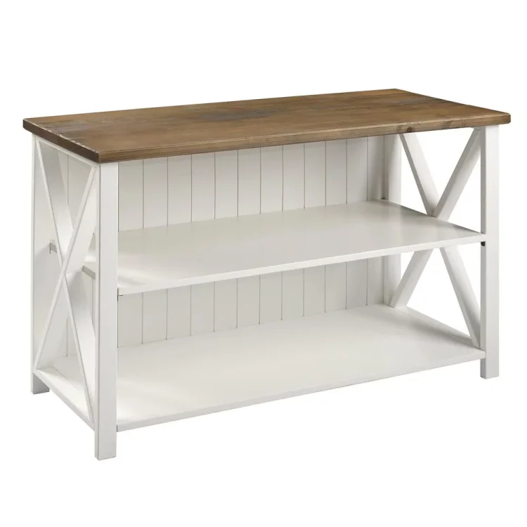 52"Solid Wood Farmhouse Storage Console - White/Reclaimed Barnwood - MadeInUSA
