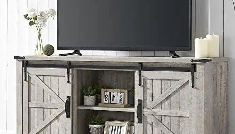 xrboomlife TV Stand for 65+ Inch TV  Modern Farmhouse Entertainment Center with Sliding Barn Door  Wood Rustic Media Console Cabinet with Adjustable  for Living Room  Light Rustic Oak - MadeInUSA