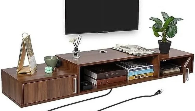 ZWNLKQG Floating TV Stand with Power Outlet  59u201D Wall-Mounted Floating TV  for Under TV  Entertainment Center Modern Media Console with LED Lights for Living Room  Home  Office - MadeInUSA