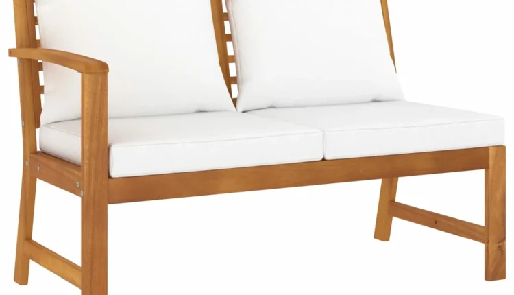 Andoer Garden Bench 45.1"with Cream Cushion Solid Acacia Wood - MadeInUSA