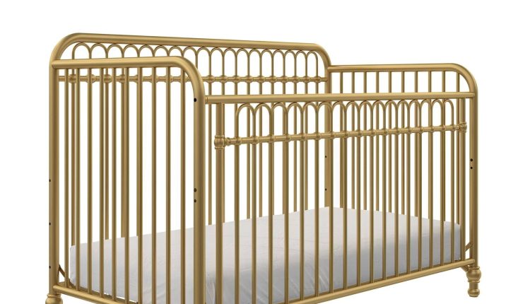 Little Seeds Raven 3-in-1 Convertible Metal Crib, JMPA Certified, Gold - MadeInUSA