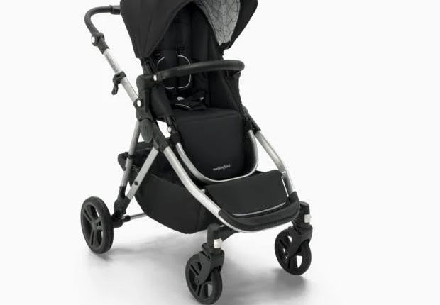 Mockingbird Single-to-Double Stroller 2.0 in Black/Windowpane Canopy/Black Leather - MadeInUSA