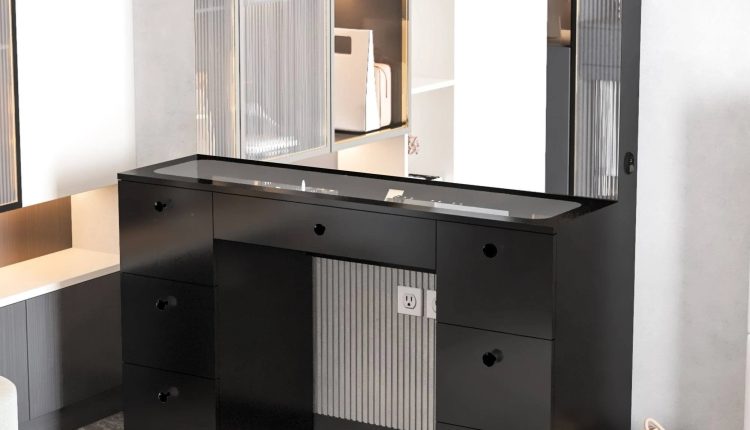 Boahaus Venus Modern Vanity Desk Ser, Black Finish, for Bedroom - MadeInUSA