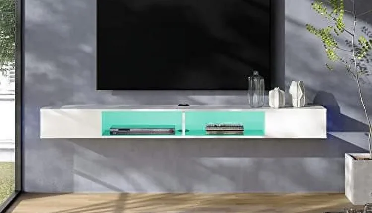 NTTBOBOEC 70 inch Floating TV  with RGB LED Light  Floating TV Stand Wall Mounted with  Space for 75 inch TV  Media TV Console for Wall for Living Room Bedroom  Black - MadeInUSA