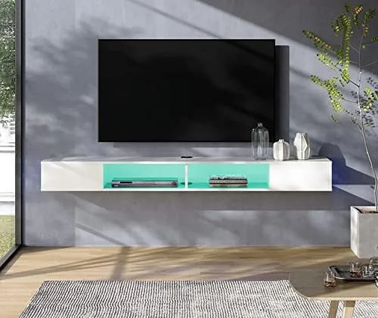 NTTBOBOEC 70 inch Floating TV  with RGB LED Light  Floating TV Stand Wall Mounted with  Space for 75 inch TV  Media TV Console for Wall for Living Room Bedroom  Black - MadeInUSA