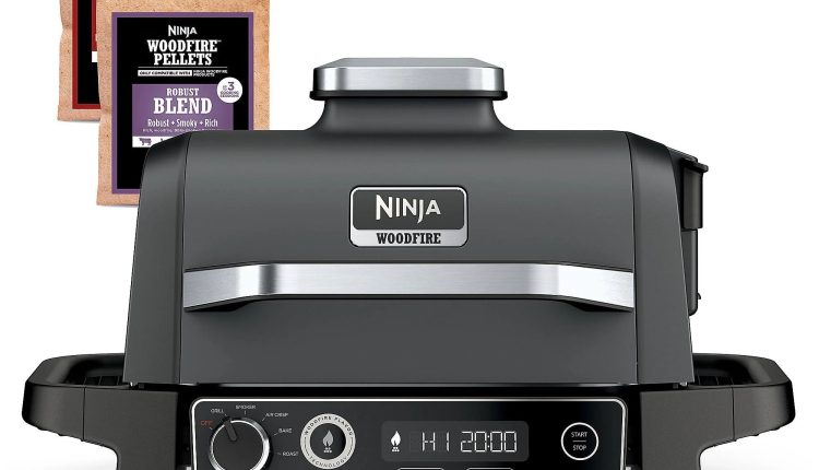 Ninja 7-in-1 Woodfire Electric Outdoor Grill &Air Fryer Grill ,Grey - MadeInUSA