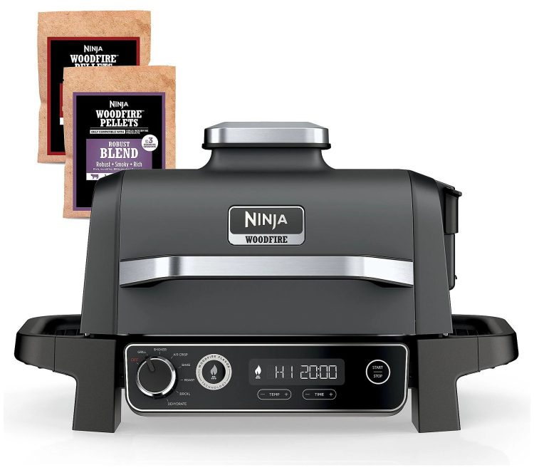 Ninja 7-in-1 Woodfire Electric Outdoor Grill &Air Fryer Grill ,Grey - MadeInUSA