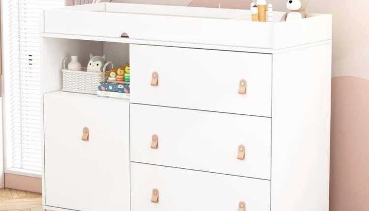 WIAWG White Wood 4-Drawer, 44.9 in. W Wood Chest of Drawers Nursery Storage Organizer with Changing Table Open Shelf - MadeInUSA