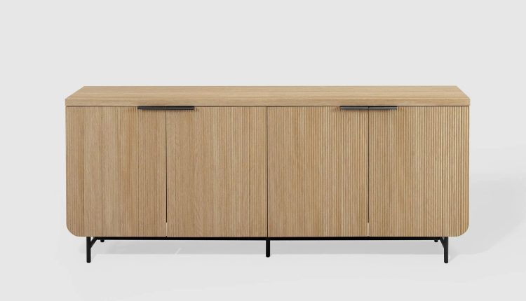 Modern 4 Door Reeded Sideboard Coastal Oak/Black - Saracina Home - MadeInUSA