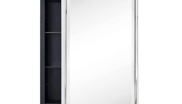 TEHOME Farmhouse 16 in. W x 24 in. H Recessed Rectangular Metal Framed Bathroom Medicine Cabinets with Mirror in Chrome, Grey - MadeInUSA