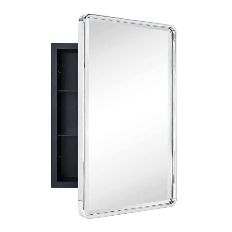 TEHOME Farmhouse 16 in. W x 24 in. H Recessed Rectangular Metal Framed Bathroom Medicine Cabinets with Mirror in Chrome, Grey - MadeInUSA