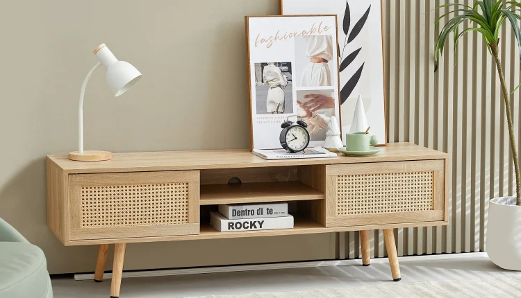 Rattan TV Stand with Storage - Natural - MadeInUSA