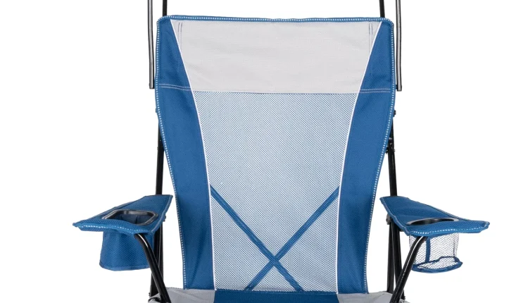 Ozark Trail Mesh Tension Rocking Camp Chair with Canopy, Blue and Grey, Detachable Rockers, Adult - MadeInUSA