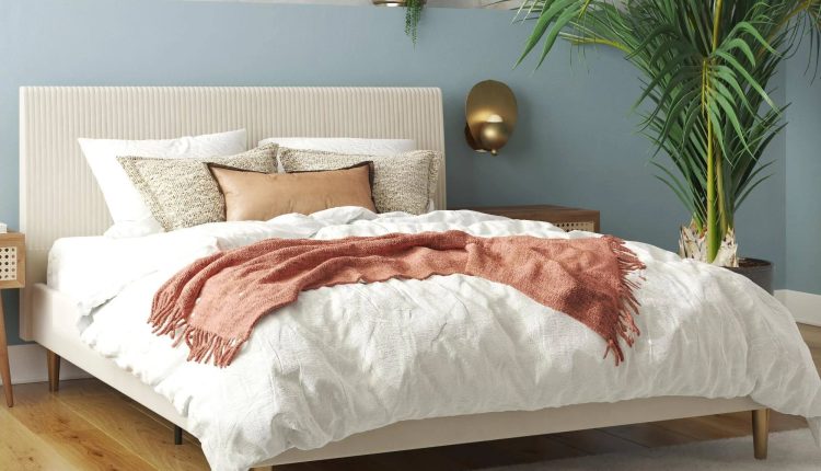 Mr. Kate Daphne Upholstered Modern Platform Bed - Ivory Velvet - Queen - MadeInUSA