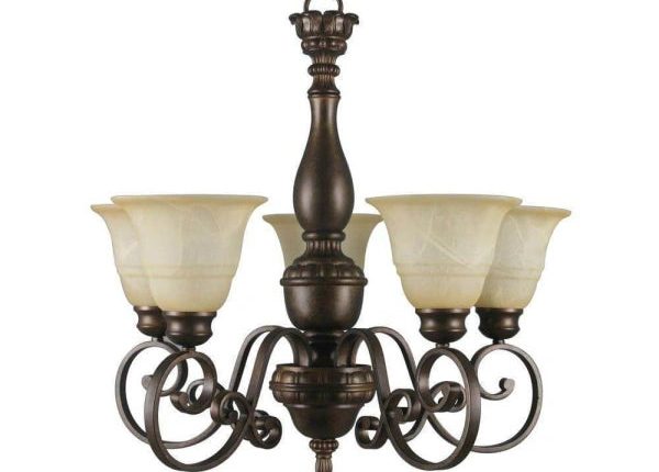 Carina 5Light Aged Bronze Chandelier with TeaStained Glass Shade Damaged Box - MadeInUSA