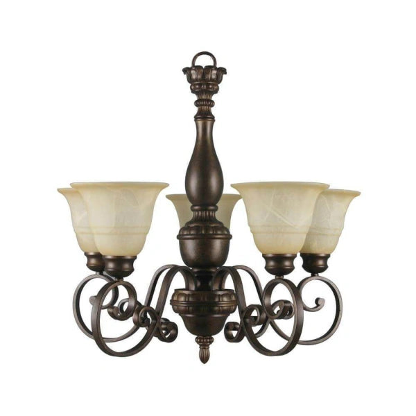 Carina 5Light Aged Bronze Chandelier with TeaStained Glass Shade Damaged Box - MadeInUSA