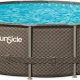 Funsicle 16ft x 48in Round Oasis Designer Above Ground Pool, Dark Double Rattan with SkimmerPlus Filter Pump & Ladder – MadeInUSA