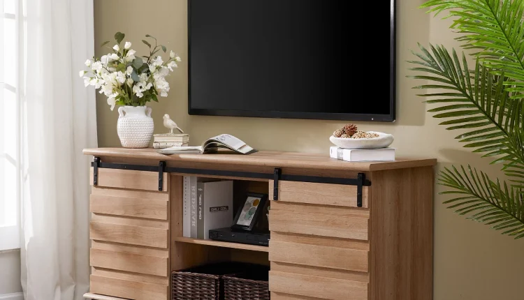 Farmhouse TV Cabinet Entertainment Center for TV's up to 65 inch,Oak - MadeInUSA