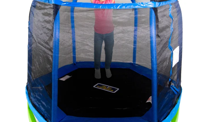 Bounce Pro 7-Foot My First Trampoline Hexagon (Ages 3-10) for Kids, Blue/Green - MadeInUSA