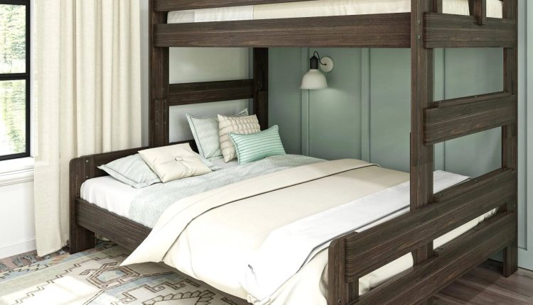 Max and Lily Farmhouse Twin XL Over Queen Bunk Bed - Barnwood Brown - MadeInUSA