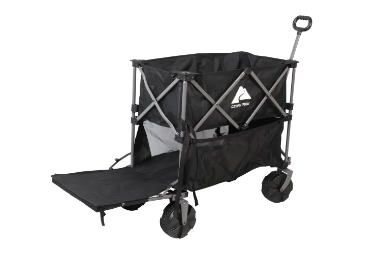 Ozark Trail Double Decker Folding Wagon with Extension Handle, Black - MadeInUSA