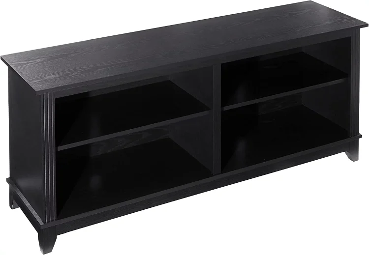 YILAN 58inch TV Stand Media Console for TV’s up to 65 Inches, Home Living Room Storage Console, Entertainment Center with 4 Open Storage Shelves, Modern TV Console Table (Black) - MadeInUSA