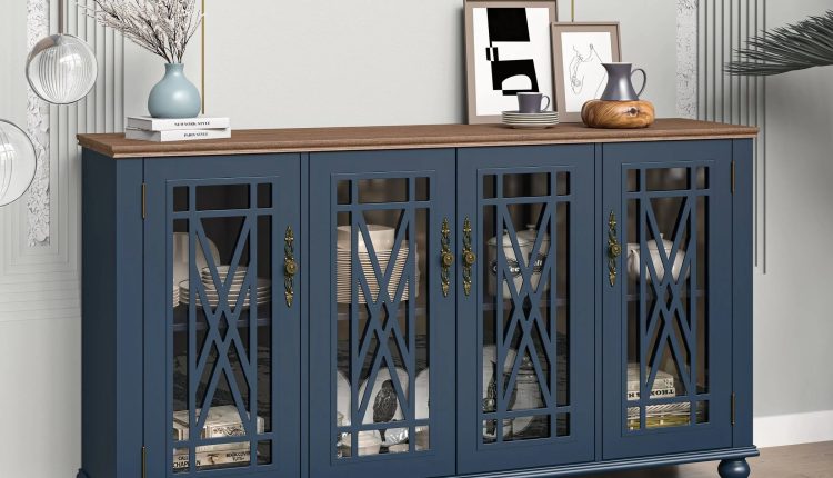 63" Vintage Storage Sideboard Buffet Accent Cabinet Navy - Festivo - MadeInUSA