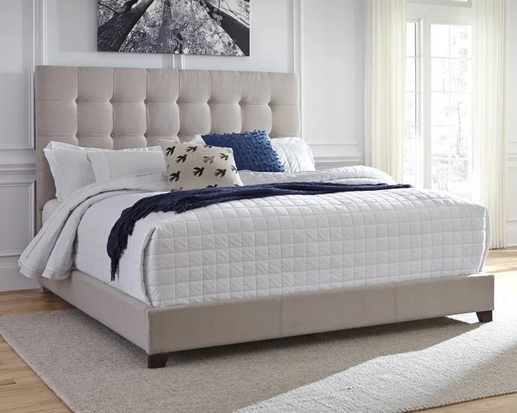 Ashley Dolante King Upholstered Bed with Square Button Tufting, Beige - MadeInUSA