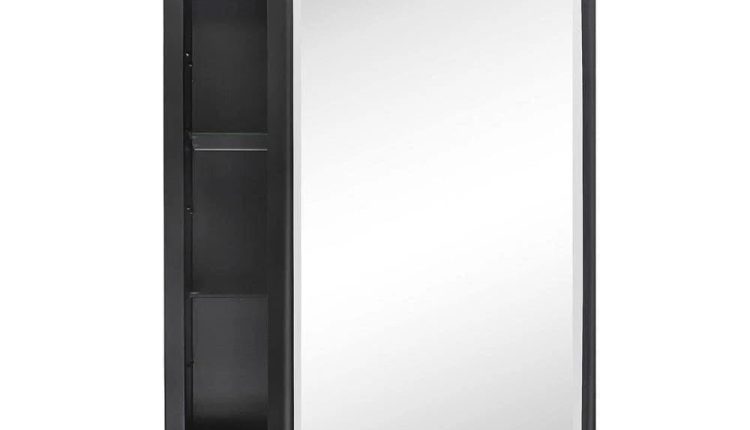 TEHOME Farmhouse 16 in. W x 24 in. H Recessed Rectangular Metal Framed Bathroom Medicine Cabinets with Mirror in Matt Black - MadeInUSA