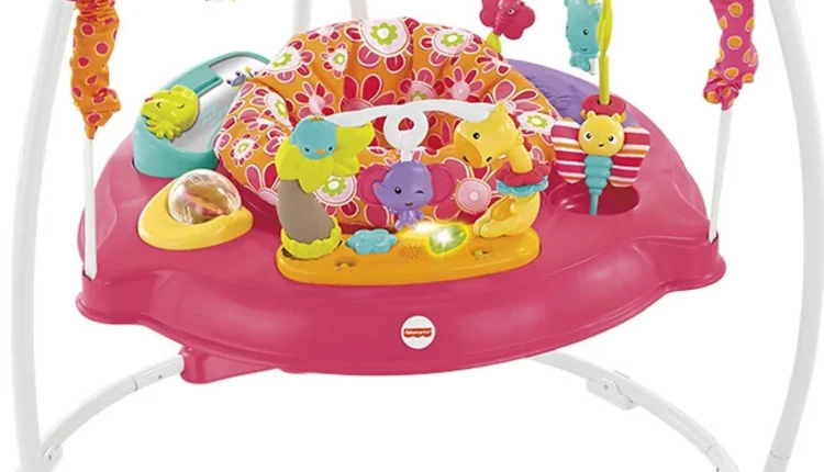 Fisher-Price Baby Bouncer Pink Petals Jumperoo Activity Center with Music and Lights - MadeInUSA