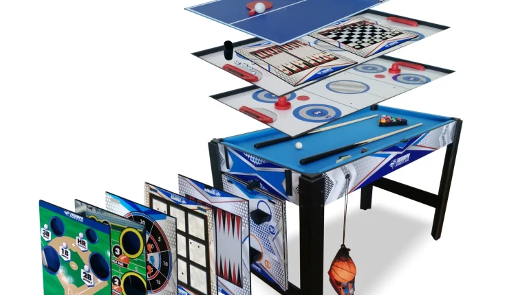 Triumph 13-in-1 Combo Game Table Includes Basketball, Table Tennis, Billiards, Push Hockey, Launch Football, Baseball, Tic-Tac-Toe, and Skee Bean Bag Toss - MadeInUSA