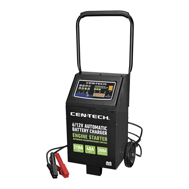 2/10/40/200A 6/12V Automatic Battery Charger on Wheels with Engine Jump and LED - MadeInUSA