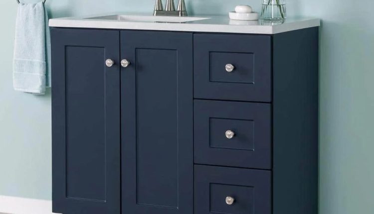 Glacier Bay Bannister 37 in. W x 19 in. D x 35 in. H Single Sink Bath Vanity in Deep Blue with White Cultured Marble Top - MadeInUSA