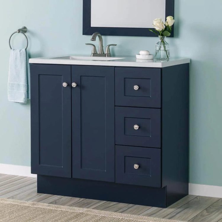 Glacier Bay Bannister 37 in. W x 19 in. D x 35 in. H Single Sink Bath Vanity in Deep Blue with White Cultured Marble Top - MadeInUSA