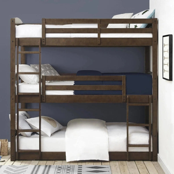 Better Homes Gardens Sullivan Triple Bunk Bed, Brown - MadeInUSA