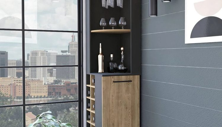 Melia-Teevan Bar with Wine Storage Ebern Designs - MadeInUSA
