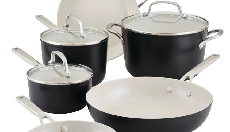 KitchenAid Hard-Anodized Ceramic Nonstick 9-Piece Cookware Set, Black - MadeInUSA