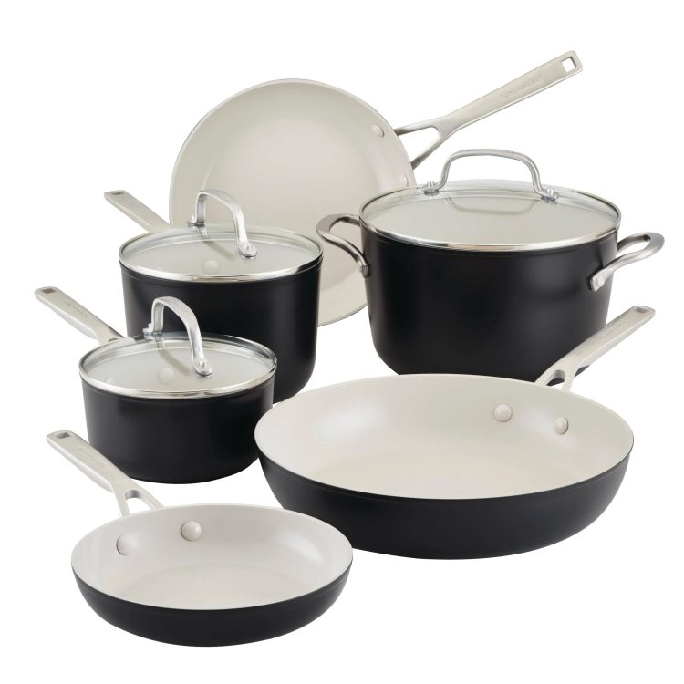 KitchenAid Hard-Anodized Ceramic Nonstick 9-Piece Cookware Set, Black - MadeInUSA