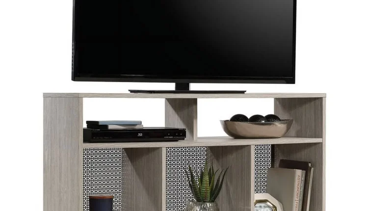 Pemberly Row Modern Engineered Wood TV Stand for TVs up to 50"in Champagne Oak - MadeInUSA