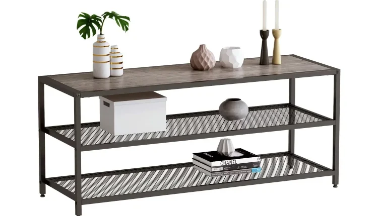 Year Color 3-Tier Entertainment Center Industrial TV Stand with Open Storage Shelves - MadeInUSA