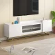 Sleek Design TV Stand with Fluted Glass, Contemporary Entertainment Center for TVs Up to 65″, Faux Marble Top TV Console Table with Gold Frame Base, White – MadeInUSA