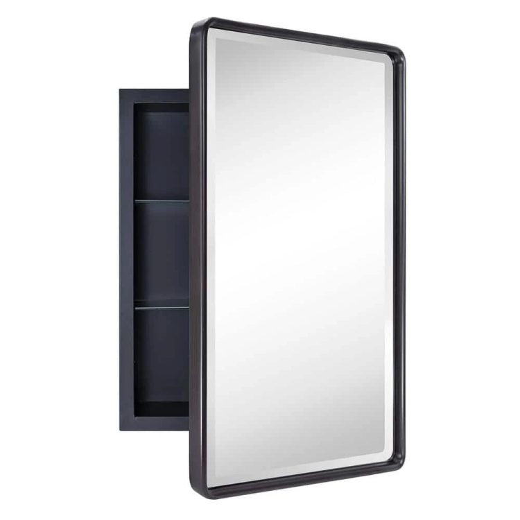 TEHOME Farmhouse 16 in. W x 24 in. H Recessed Rectangular Metal Framed Bathroom Medicine Cabinets with Mirror in Bronze, Oil Rubbed Bronze - MadeInUSA