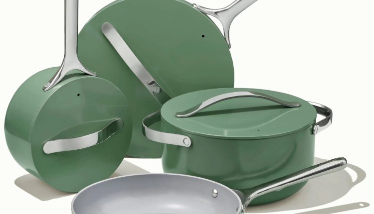 Caraway Non-Stick Ceramic 7 Piece Cookware Set - Sage - MadeInUSA
