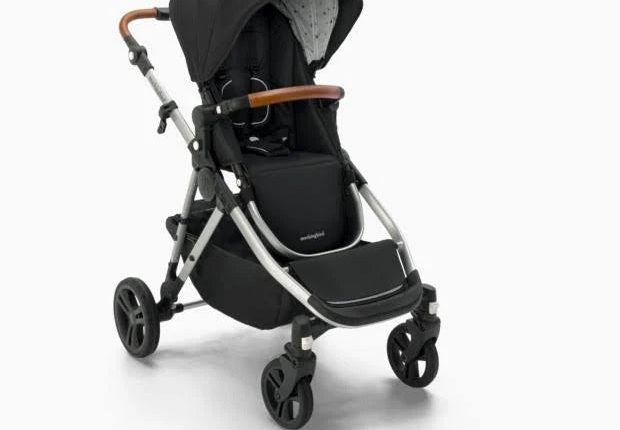 Mockingbird Single-to-Double Stroller 2.0 in Black/Watercolor Canopy/Penny Leather - MadeInUSA